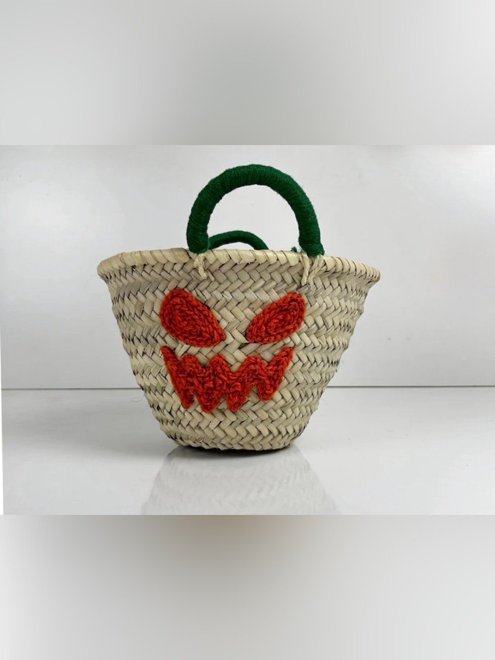 Handwoven Straw Tote Bag with Orange Crochet Accent